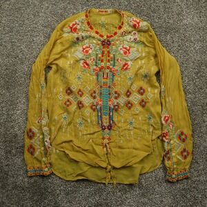 Johnny Was Blouse Women's XS Multicolor Embroidered Boho‎ Festival Tie Front